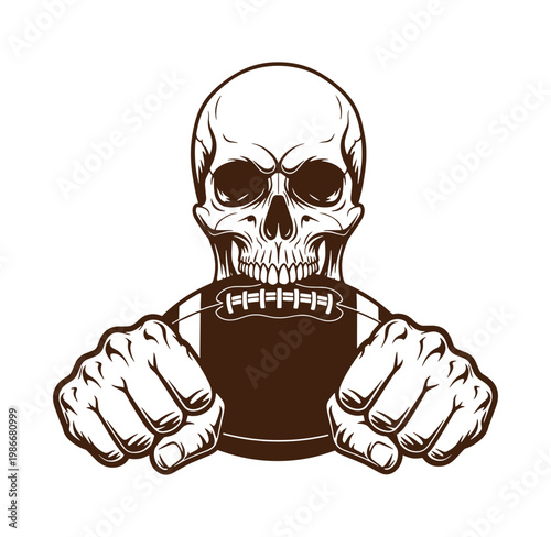 skull with fists and American football  illustration