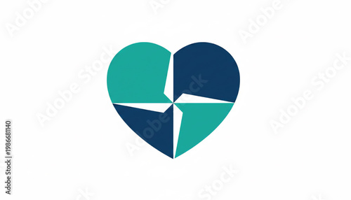 Heart logo icon with four interlocking teal and blue shapes on a clean white background featuring emblem, love, romance with relationship and charity