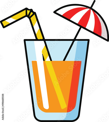 A refreshing drink with umbrella and straw on a table outdoors