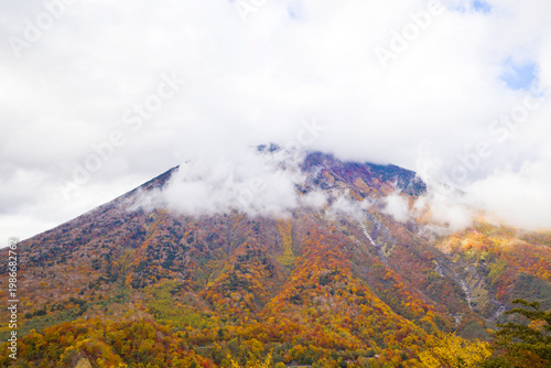Lake Chuzenji and  Mt. Nantai in Autumn.