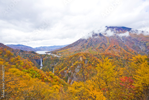 Lake Chuzenji and  Mt. Nantai in Autumn.