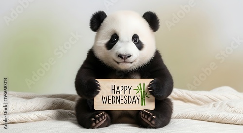 Cute Panda Bear Holding Happy Wednesday Sign