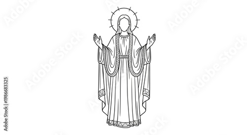 A line drawing of a religious figure.