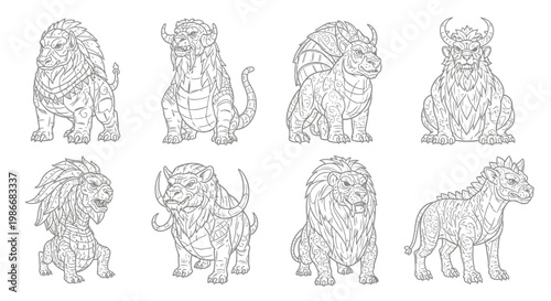 Detailed illustrations of various bulls.