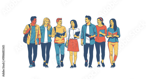 Diverse group of young adults walking.