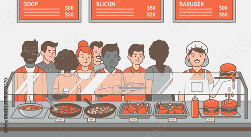 Diverse group of restaurant workers standing.