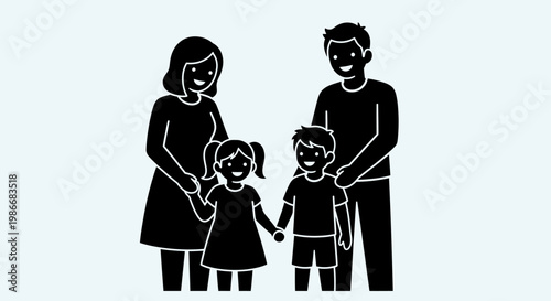 A family of four standing together.