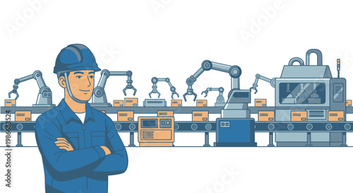 Industrial worker in blue uniform.