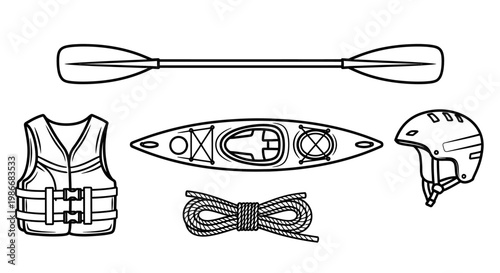 Kayaking equipment and safety gear.