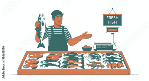 Man holding up fresh fish display.