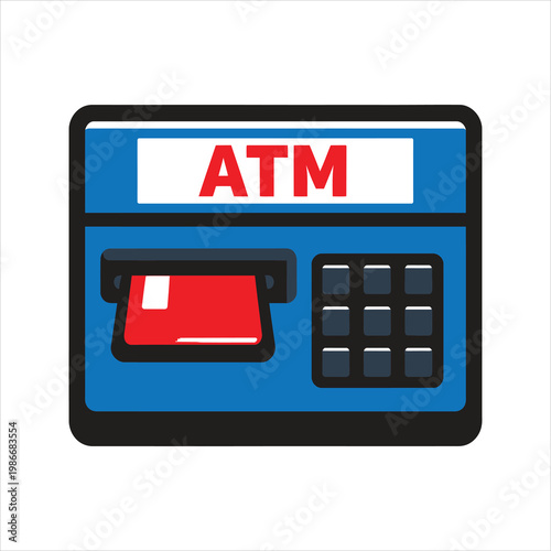 ATM - Automated Teller Machine Icon Vector. Money Automat Illustration. Bankomat Credit Card Logo