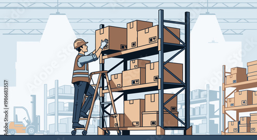 Man scanning boxes on shelf unit.