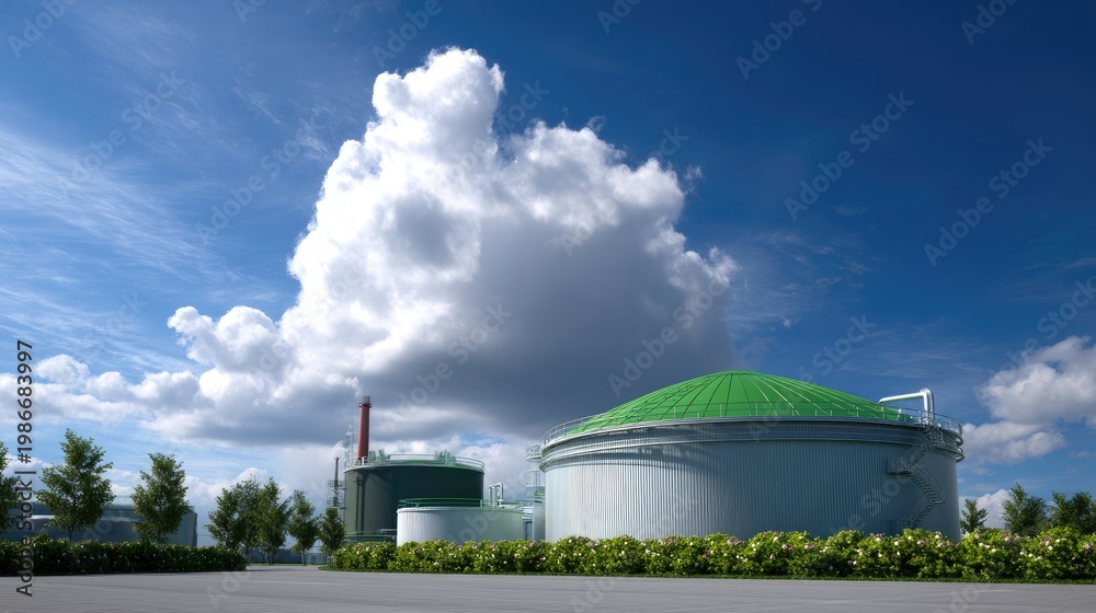 Fototapeta premium Modern Industrial Storage Tanks Under Bright Blue Sky