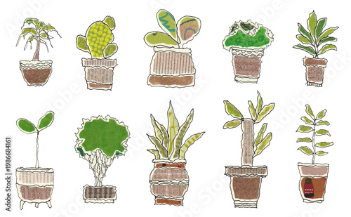 手描きの観葉植物（透過素材）