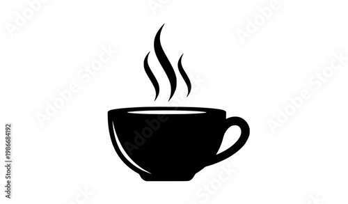 Coffee cup silhouette black and white vector with steam simple minimal drink icon design