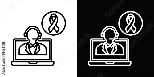 Tele Oncology Icon In Black And White Style