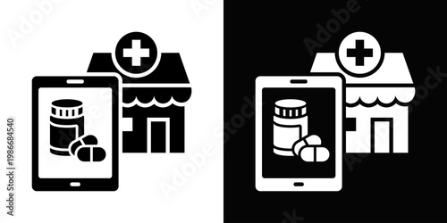 Digital prescription Icon In Black And White Style