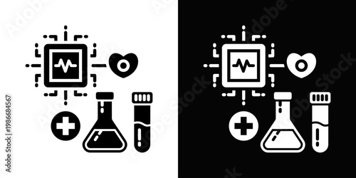 Clinical AI Icon In Black And White Style