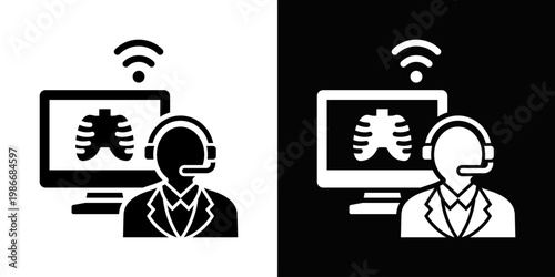 Tele Radiology Icon In Black And White Style