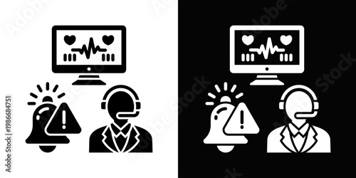 tele ICU Icon In Black And White Style