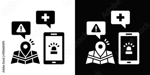 Tele Emergency Icon In Black And White Style