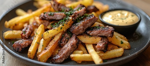 grilled steak fries with dipping sauce