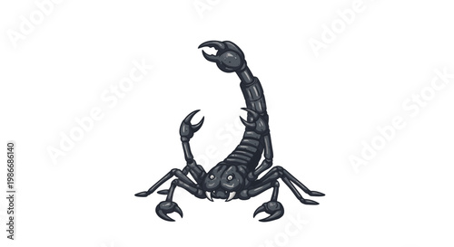 Black scorpion standing on ground.