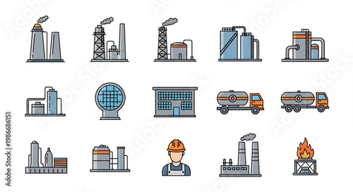 Collection of Pixel Art Industrial and Energy Production Icons.