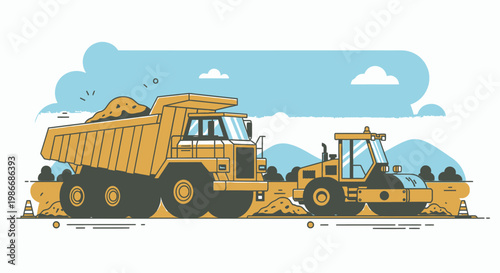 Heavy duty yellow construction dump truck.