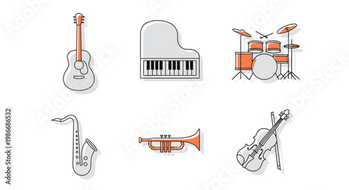 Musical Instruments Variety Lineup Display.