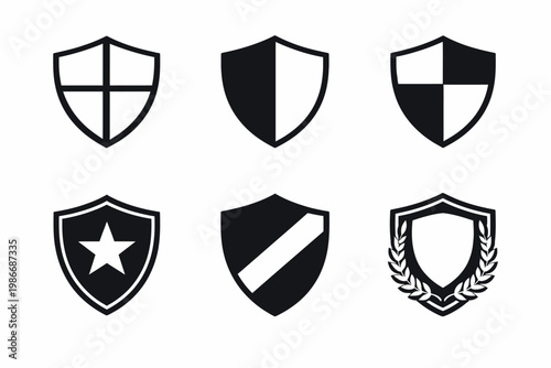 Collection of medieval heraldic shields in black and white