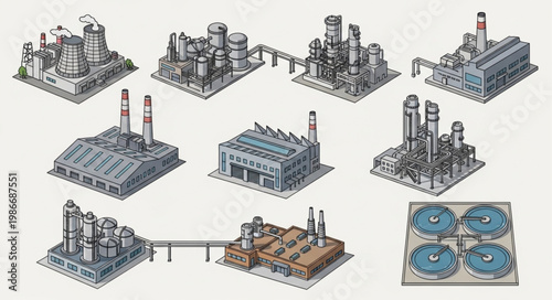 Isometric Industrial Buildings - A Detailed Collection of Factory Designs.