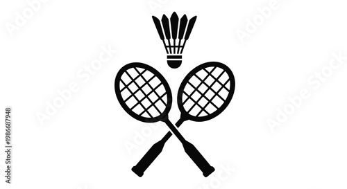 Black silhouette of two badminton rackets crossed with a shuttlecock above