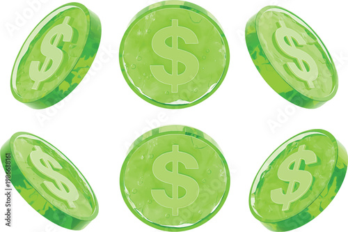 Banking, coin concept. Blue glass token coin isolated on transparent background.Cryptocurrency Coin