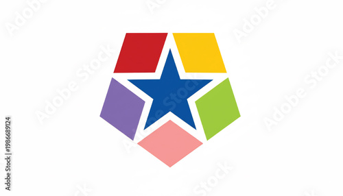 Star shaped badge icon with multicolor panels for gaming, awards, and achievement UI design featuring award emblem, trophy concept, level up with