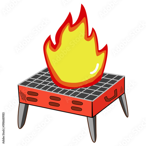 Illustration of Barbecue Grill with Flames