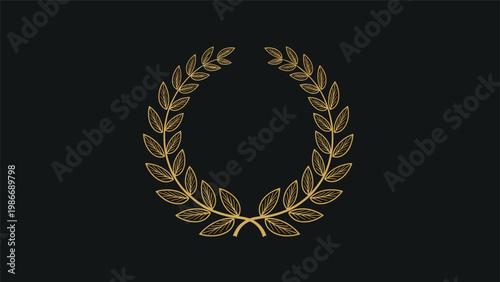 Detailed golden laurel wreath emblem on a black background representing victory honorable success and high-quality achievements.