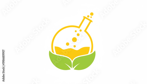 Beer glass with foam bubbles above a green leaf sprout icon for eco friendly beverage branding featuring lager, drink, refreshment with