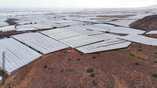 plastic sea greenhouse industry border invernaderos farming field architecture pattern modern equipment agriculture drone travel business industrial - Andalusia, Spain - 2025