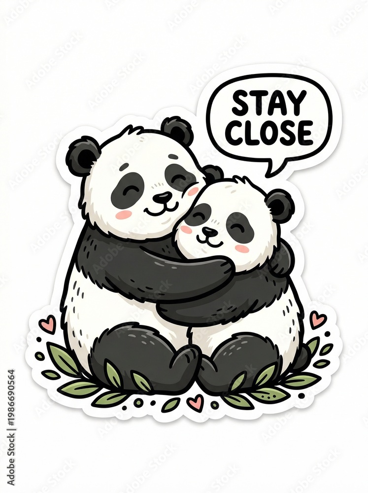 Fototapeta premium Cute pandas hugging with message