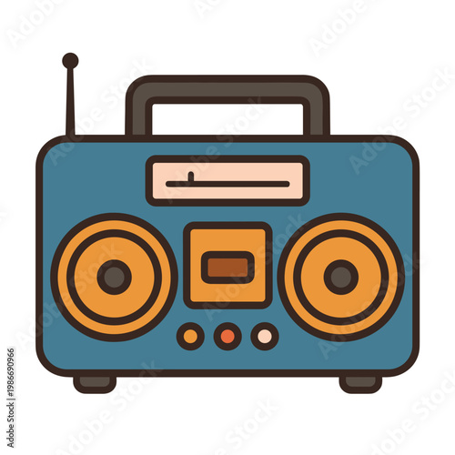 Cute Cartoon Retro Boombox Radio with Speakers and Antenna for Music and Nostalgia