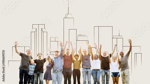 Happy diverse group of people remix