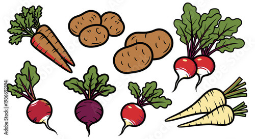 Colorful cartoon vegetables on display.