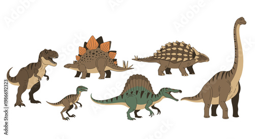 Group of dinosaurs standing together.