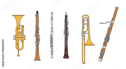 Musical instruments orchestra brass woodwind.