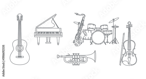 Musical Instruments Orchestra Lineup Displayed.