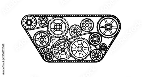 Serious industrial timing belt assembly closeup.