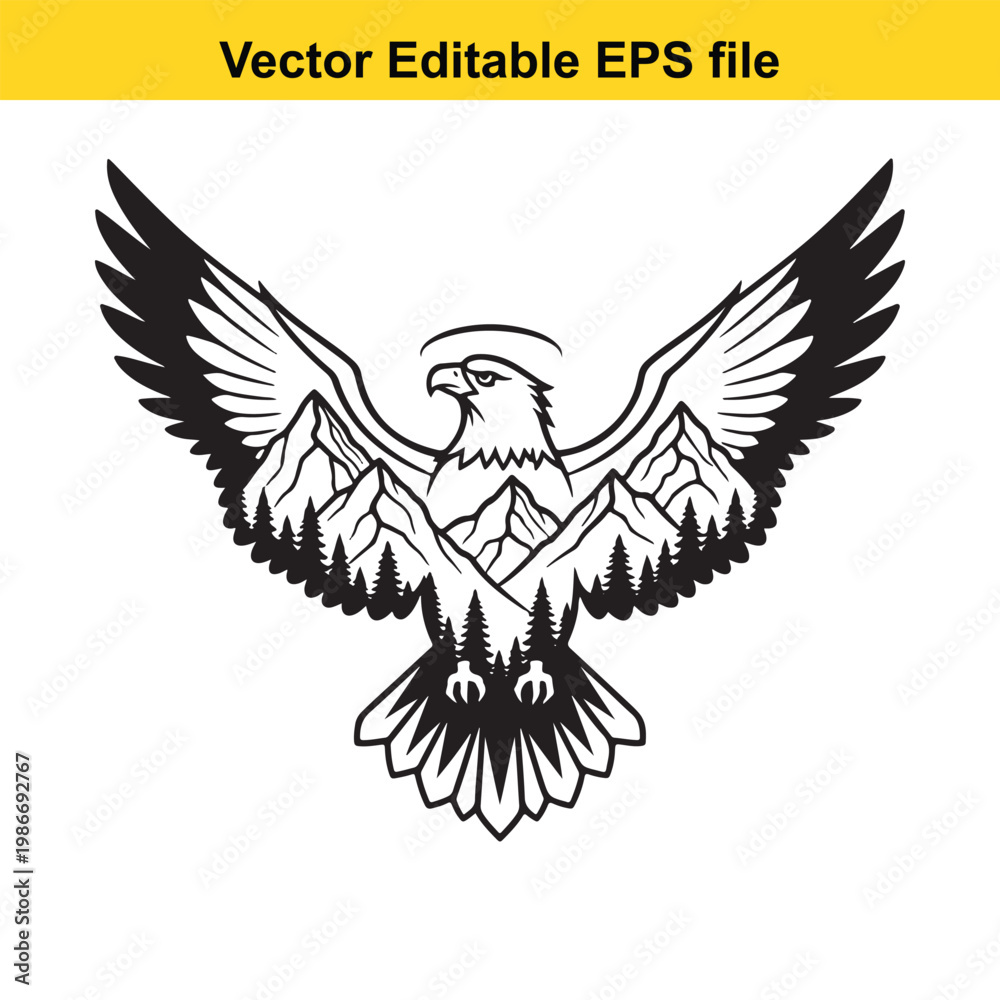 Obraz premium Eagle Mountain Landscape Silhouette Vector Art
