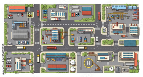 Detailed Cityscape Illustration - A Birds Eye View of Urban Life.