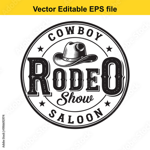 Rodeo Cowboy Hat Saloon Emblem - Vintage Western Design